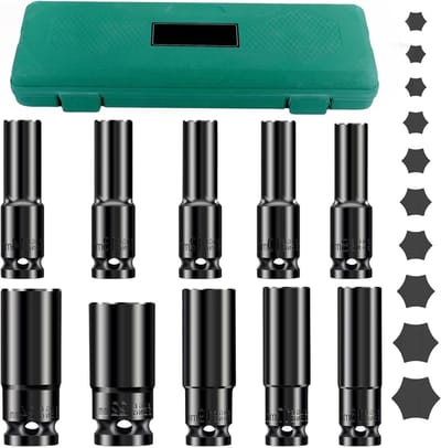Complete 10-delige Slagmoersleutelset met Kunststof Koffer en Lange Metric Inbussleutels voor Auto- en Bandenreparatie, 8-24 mm