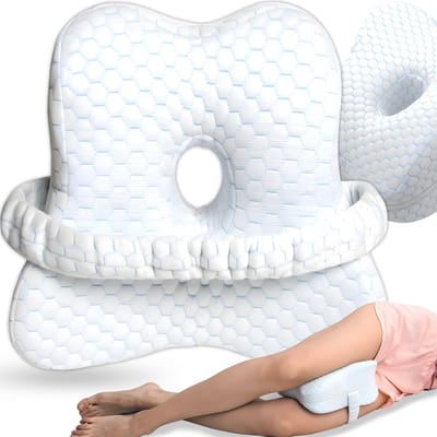 Allecto - Kniekussen - Orthopedisch kniekussen - Ergonomisch steunkussen - Wit - Traagschuim - Voor pijnvrije slaap - Geschikt voor volwassenen - M...