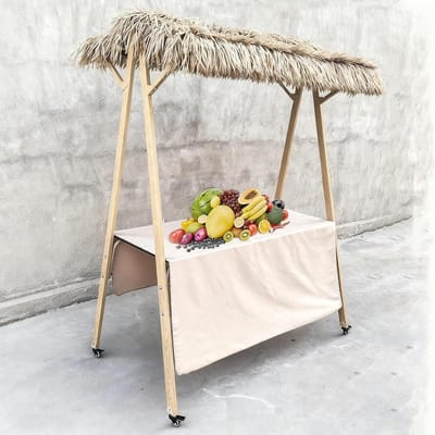 Mobiele Verkoopkraam - Uitklapbare Stand - Markt Verkopen - Inclusief Beschermdak - 100x60x200 cm - Zwart
