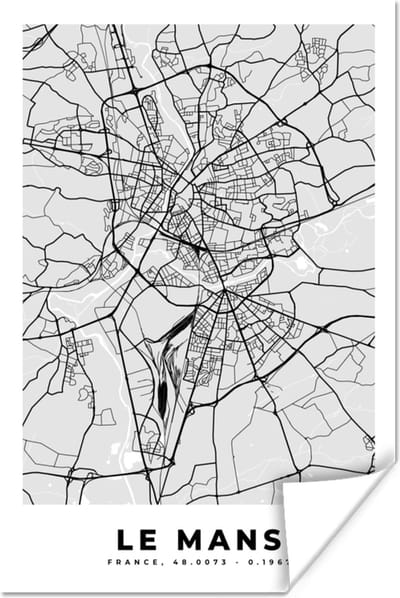 Poster Plattegrond - Le Mans - Stadskaart - Kaart - Frankrijk - 120x180 cm XXL