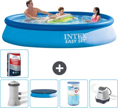 Intex Rond Opblaasbaar Easy Set Zwembad - 366 x 76 cm - Blauw - Inclusief Pomp - Afdekzeil - Filter - Zoutwatersysteem - Zwembadzout - 6-delig