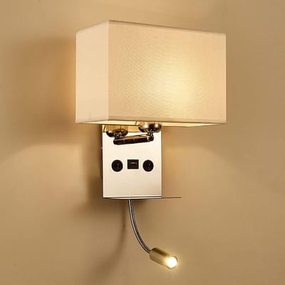 Wandlamp met Nachtkastje Plank en USB Laadpoort, Verstelbare Leeslamp met Schakelaars