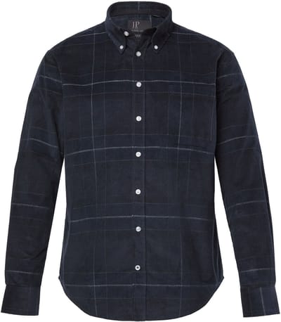 JP 1880 - Heren - Corduroy ruitenshirt lange mouwen buttondown-kraag Modern-Fit - Zwart - Maat 3XL