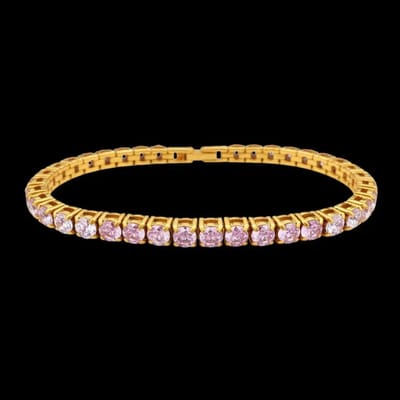 Victoria Valenza Goudkleurige RVS Tennisarmband met Roze Kleurverloop Zirkonia Stenen - Armband - Goudkleurig - RVS - Tennisarmband - Zirkonia