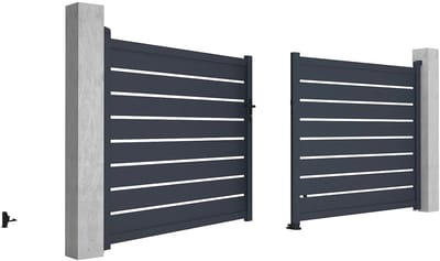Vente-unique Gemotoriseerde draaipoort van aluminium - Antraciet - L392xH158cm - PRIMO