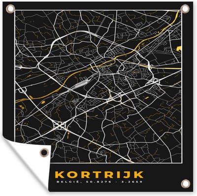 Tuin poster Kaart - Kortrijk - Goud - Plattegrond - Stadskaart - 200x200 cm - Tuindoek
