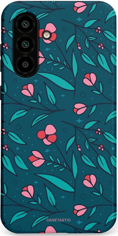Casetastic hoesje geschikt voor Samsung Galaxy A36 / Samsung Galaxy A56 - Dubbellaagse bescherming - Blauwe Groene Bloemenpracht - Fashion Case - Petrol Donkergrijs