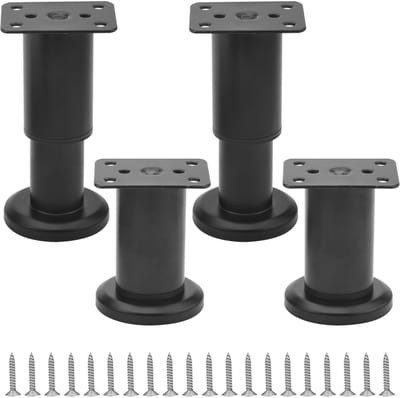 Dailygoods- Meubelpoten Verstelbaar - Meubelpoten Set van 4 - Kastpoten - Metalen Poten - Zwarte Poten - Hoogte Verstelbaar 75/35 mm - Meubelbenen
