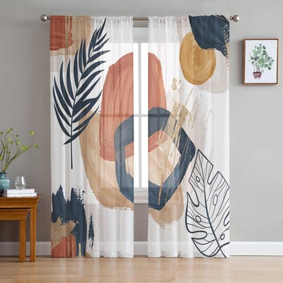 Moderne Geometrische Abstractie Transparante Gordijnen Voor Woonkamer Slaapkamer Huisdecoratie Keuken Tule Voor Ramen Voile Gordijnen 135W x 114H(cm) beige