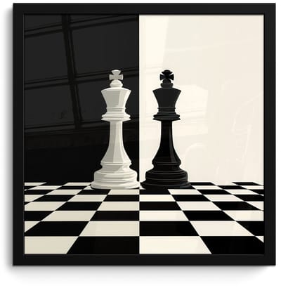 Poster in lijst - Fotolijst 40x40 cm - Posters - Schaakstukken - Koning - Geblokt - Zwart - Posterlijst zwart - Decoratie - Wanddecoratie woonkamer - Muurdecoratie slaapkamer - Kerstversiering - Kerstdecoratie voor binnen - Kerstmis