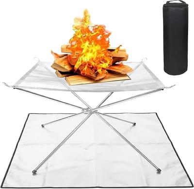 Draagbare vuurschaal 56 cm – RVS vuurkorf met grillrooster, mat en draagtas – voor tuin, camping en BBQ