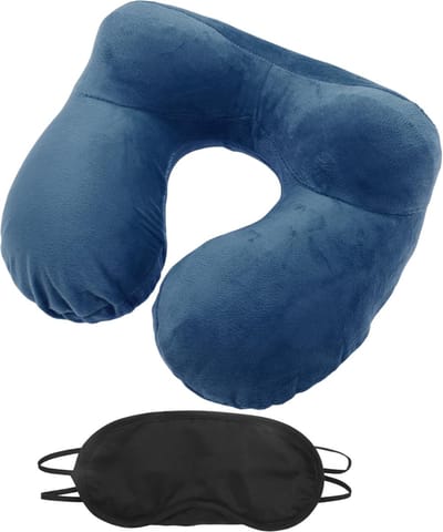 Thijox - Opblaasbaar Reiskussen Set - Zacht Draagbaar Reis-Neck Kussen met Oogmasker en Opbergtas - Ergonomisch Comfort voor Vliegtuig, Trein en Kanto
