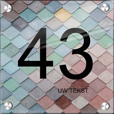 Huisnummer naambord plexiglas 20x20x0,5cm Tegel design - met naam bedrukken Huisnummerbordjes, Naambordje voordeur, naamplaatje voordeur, huisnummer bord, huisnummer borden
