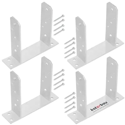 KOTARBAU® 4 stuks Paalhouder, Paalvoet, TT, Paaldrager, Verzinkt Staal, 140 mm, Zilver, Paalsteun, om te Schroeven, voor Houten Palen, voor Tuin