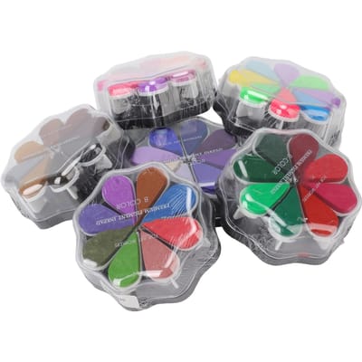 6 Stuks Wasbaar Inktkussen Bloemblaadjesvorm 8 Metalen Kleuren DIY Rubberen Stempelkussen Voor Honden Baby Voetafdruk gray