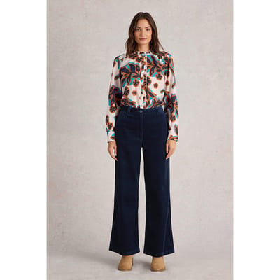 White Stuff Belle Cord Wide Leg Trouser Dark Navy Maat: 10 REGULAR | Wijde Broeken Outlet | Dames | Blauw