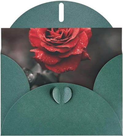 Rozen Wenskaart - Bloemenkaart Bedankje - Geleentheden Vieren - Parelmoer Papier Effect - 10x15 cm - Donkergroen