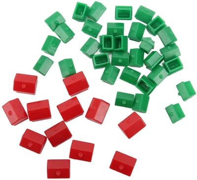 Dailygoods- Hotelspel Vervangingsstukken - 12 Rode Huizen / 32 Groene Huizen - Accessoires - Spelplezier - Lichtgewicht Plastic - Spelstukken