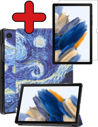 Hoesje - Geschikt voor Samsung Galaxy Tab A8 - Met Screenprotector - Hardcover Book Case - Trifold Bookcase Hoes - Hard Cover - Tablethoes - Sterrenhemel