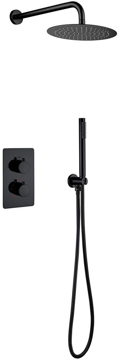 Inbouw Thermostatische Regendoucheset - Leoni - Regendouchekop 25 cm - Mat Zwart