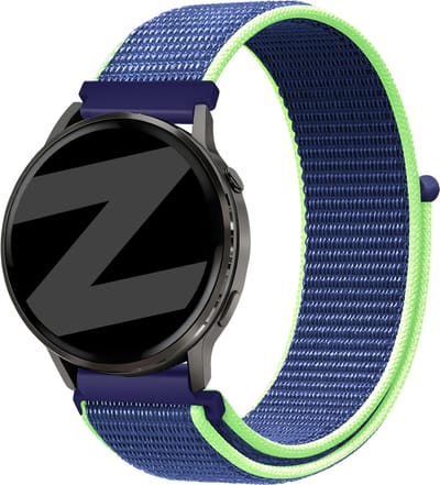 Bandz Nylon loop bandje geschikt voor Garmin Vivoactive 4 / Garmin Venu 4 - 45mm / Garmin Venu 3 / Garmin Venu 2 / Garmin Forerunner 570 - 47mm / Garmin Forerunner 265 / Garmin Forerunner 255 - Blauw/Limoen