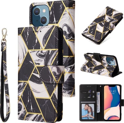 Fonu Marmer bookcase Geschikt Voor iPhone 14 Plus hoesje - Zwart