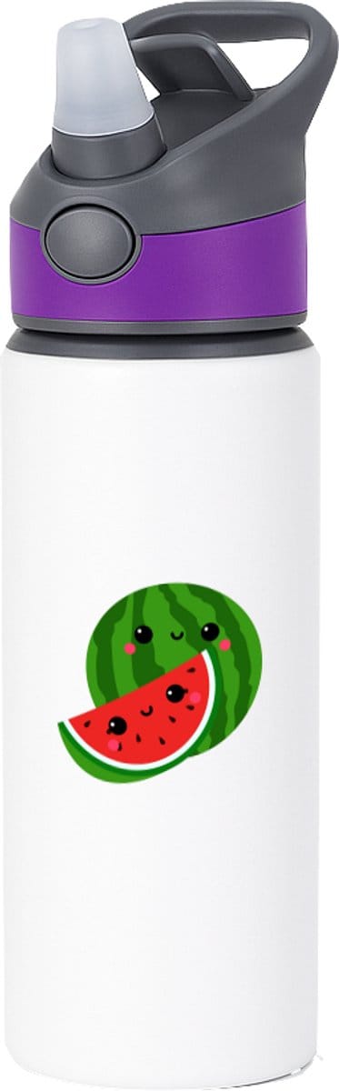 Hacebo® - Watermeloen waterfles met rietje paars - Fruitschaal - Fruit liefhebbers - Zomerfruit - gezond eten - vrucht - water fles - 650ML
