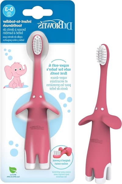 Baby Tandenborstel - Oefen Tandenborstel - Tandenpoets Training - Flexibel Zacht Lichaam - 1 stuk - Roze Olifant