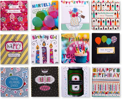 Cards & Crafts 24 Verjaardagskaarten met Envelop - Verjaardagskaart - 24 Stuks Wenskaarten - Kinderen en Volwassenen - 11 x 12 cm