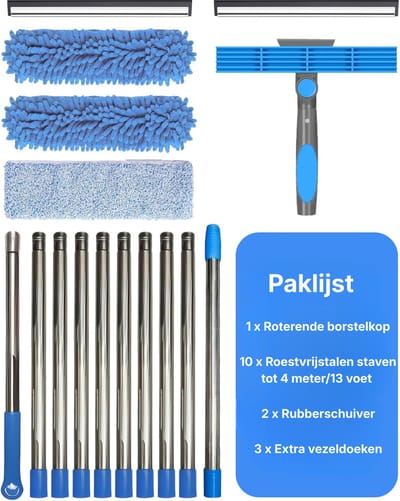 Quvo® Ramenwasser Telescopisch - Ramenwasser - Ruitenreiniger - Blauw - 46cm x 16cm x 10cm