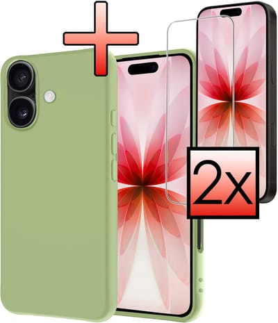Hoesje - Met 2x Screenprotector - Geschikt voor Apple iPhone 17 - Sterk & Shockproof - Back Cover - Siliconen Case - Telefoon Hoes - Groen