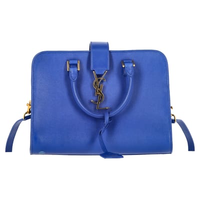 Saint Laurent Baby Monogram Cabas Tote in Blauwe Leren