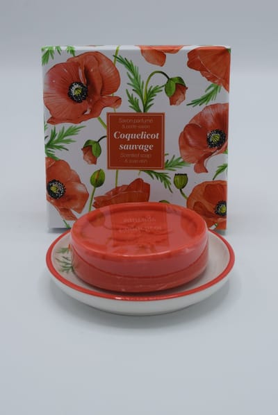Geschenkdoos ronde zeep en schotel papaver Esprit Provence - Poppies
