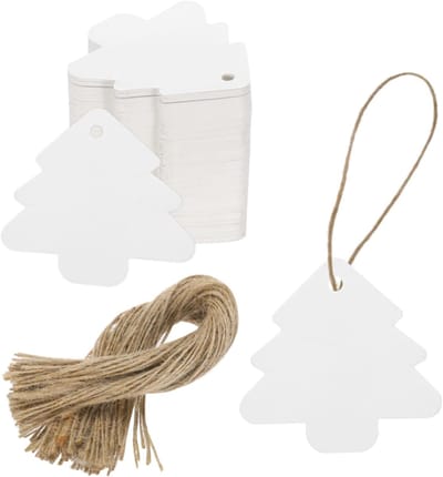 100 stuks kraftpapier cadeaulabels met koord, 5,5 x 5,5 cm, wit, cadeautassenhangers voor prijskaarten, kerstcadeautjes, doe-het-zelf knutselen, bruiloft, feestgeschenken