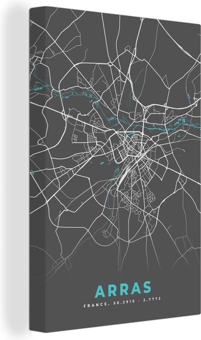 Canvas Schilderij Frankrijk - Kaart - Arras - Plattegrond - Stadskaart - 20x30 cm - Wanddecoratie