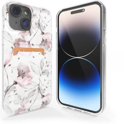 ShieldCase telefoonhoesje geschikt voor Apple iPhone 13 hoesje pasjes - Vintage Flower - Marmer bloem look hoesje - Marmeren uitstraling met pasjeshouder bloemen - Shockproof hardcase - Pashouder hoesje