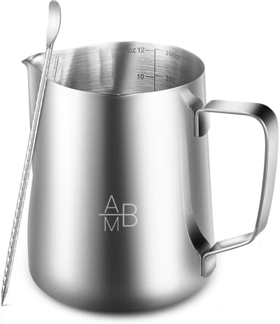 Adore Maison Barista Melkopschuimkan Zilver – 350 ml – RVS Melkkan voor Cappuccino & Latte Art – Barista Tool – Melk kan – Melk cup - Vaatwasserbestendig Melkkannetje