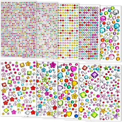 Glitterstenen zelfklevend 3200 stuks - 10 vellen diverse vormen en kleuren - hoge kwaliteit acryl - SnelShoppen