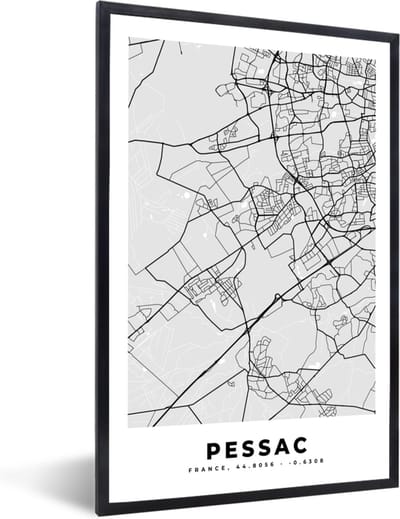 Fotolijst incl. Poster - Frankrijk - Pessac - Stadskaart - Plattegrond - Kaart - 40x60 cm - Posterlijst