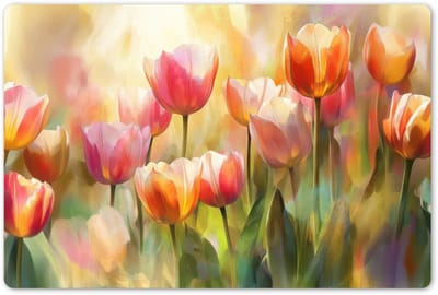 Placemats 45x30 cm - Placemat kunststof - 1 stuk - Tulpen - Sprookjesachtig - Kleurrijk - Borden onderleggers - Decoratie voor op tafel - Keuken tafeldecoratie accessoires - Vinyl onderlegger - Tafelversiering