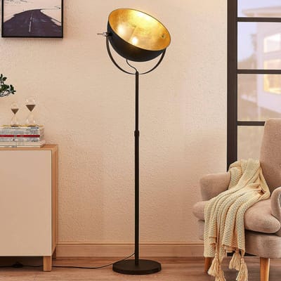 Lindby - vloerlamp - 1licht - Metaal - H: 165 cm - E27 - zwart, goud