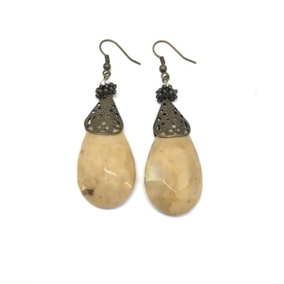 Behave - Druppelvorm bronskleurige oorhanger met natuurlijk steen - 2,8 cm