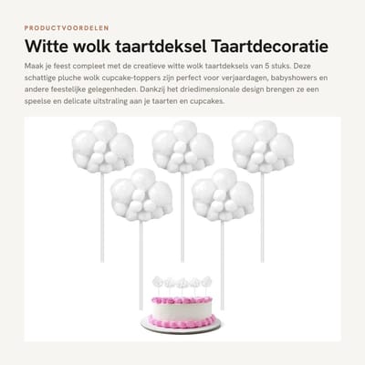 Dailygoods- Taartdeksel 5 Stuks - Wolk Taartversiering - Cupcake Toppers - Taartdecoratie - Creatief Design - Driedimensionaal