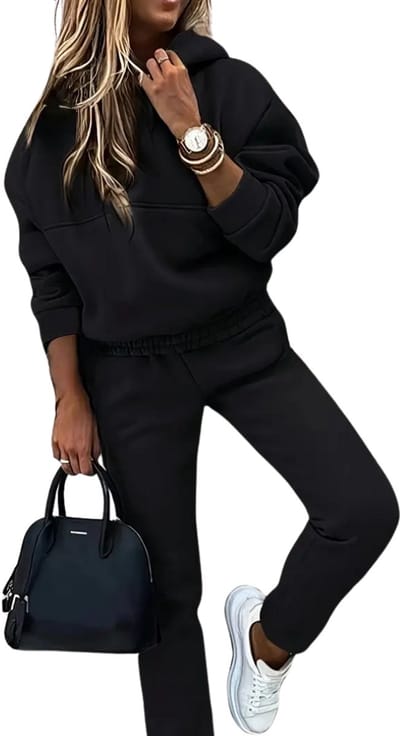 Livano Joggingpak Dames - Huispak - Trainingspak - Volwassenen - Capuchon - Jogging Pak - Joggingbroeken - Broek - Hoodie - Zwart - Maat S