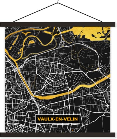 Posterhanger incl. Poster 60x60 cm - Schoolplaat - Stadskaart - Vaulx-en-Velin - Frankrijk - Kaart - Plattegrond - Textielposter - Zwarte latten - Stadskaart