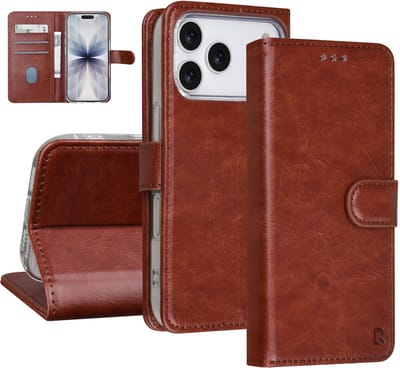 TUNIQ Book type case - iPhone 17 Pro - Bruin - Met 3 kaartsleuven - Magneetsluiting