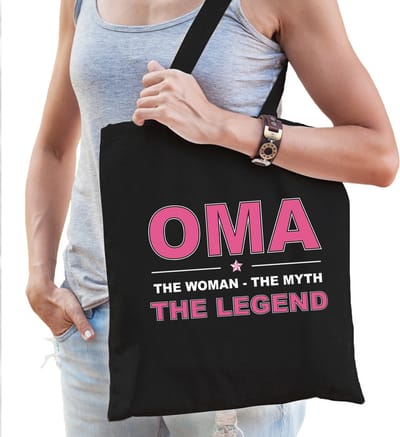 Oma the woman the myth the legend katoenen tas zwart voor dames - cadeau / verjaardag tassen - kado / tasje / shopper