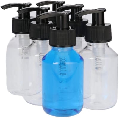 6 x 100 ml Pharma PET Fles transparant met Dispenserpomp Zwart- PET Kunststof BPA-vrij - Plastic Flessen Navulbaar - Met Dop - Lege Flessen - 6 stuks