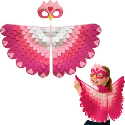 Joya Kids® Vogel Verkleedcape en Masker Roze | Cape met Masker van Vilt | Vilten Verkleedset | Verkleden Paradijsvogel | Meisje en Jongen Verkleedkleding | Cape Set | Carnaval en Halloween Outfit Kinderen