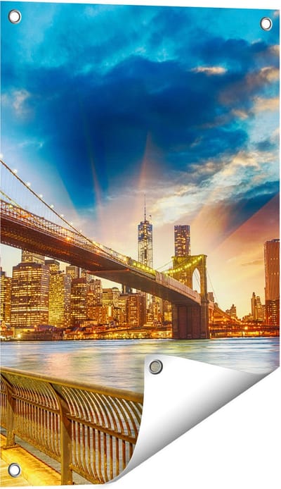 Gards Tuinposter New York Brooklyn Brug - 40x60 cm - Tuindoek - Tuindecoratie - Wanddecoratie buiten - Tuinschilderij